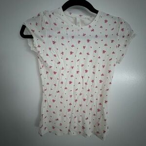 SKIMS White and Pink Floral Short Sleeve Tee